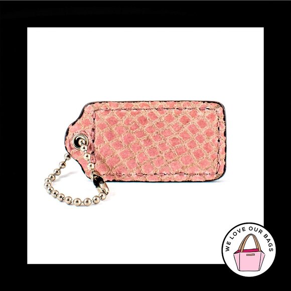 2" Medium COACH Pink & Snakeskin Leather Nickel Fob Bag Charm Keychain Hang Tag - Picture 2 of 2